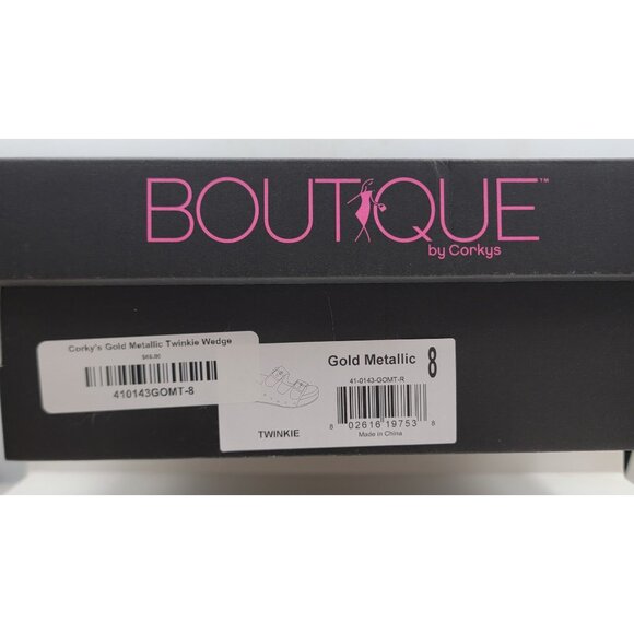 Boutique By Corkys Twinkie Wedge Sandals Gold Metallic Womens Size 8 New in Box - Picture 7 of 7